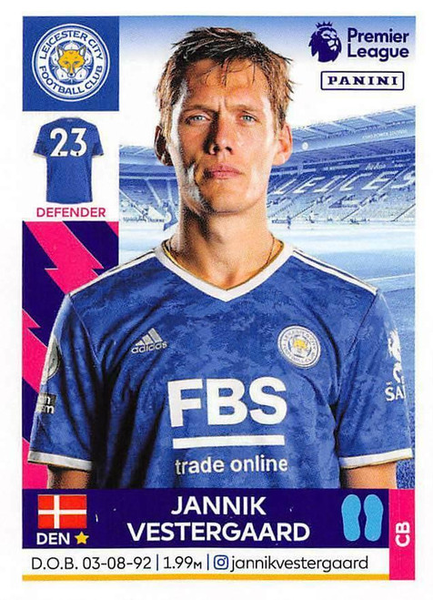 #293 Jannik Vestergaard (Leicester City) Panini Premier League 2022 Sticker Collection