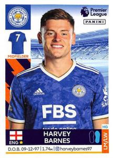 #297 Harvey Barnes (Leicester City) Panini Premier League 2022 Sticker Collection