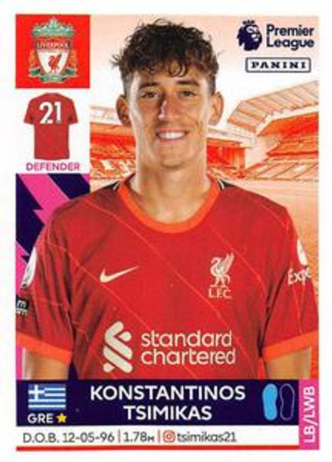 #353 Kostantinos Tsimikas (Liverpool) Panini Premier League 2022 Sticker Collection