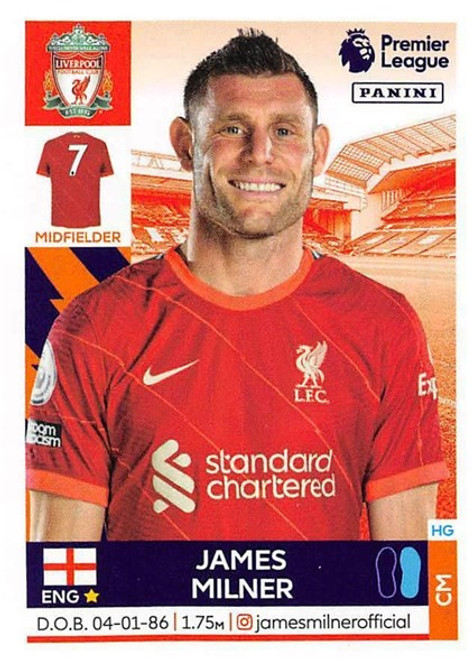 #360 James Milner (Liverpool) Panini Premier League 2022 Sticker Collection