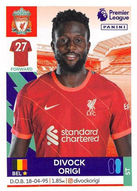 #370 Divock Origi (Liverpool) Panini Premier League 2022 Sticker Collection