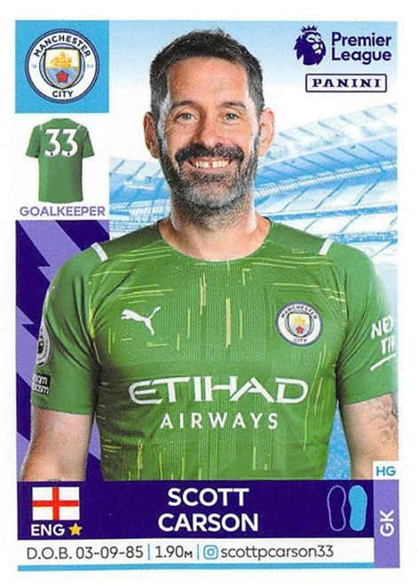 #379 Scott Carson (Manchester City) Panini Premier League 2022 Sticker Collection
