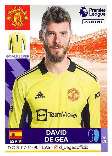 #406 David De Gea (Manchester United) Panini Premier League 2022 Sticker Collection