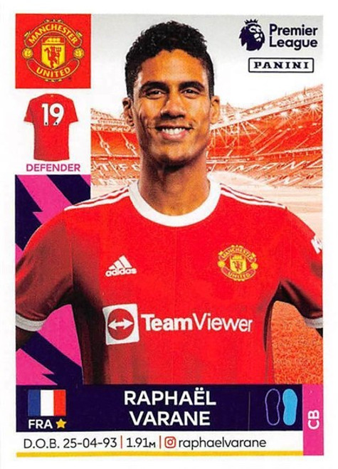 #410 Raphael Varane (Manchester United) Panini Premier League 2022 Sticker Collection