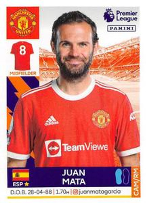 #415 Juan Mata (Manchester United) Panini Premier League 2022 Sticker Collection