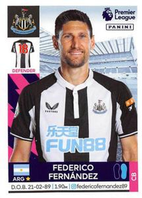 #443 Federico Fernandez (Newcastle United) Panini Premier League 2022 Sticker Collection