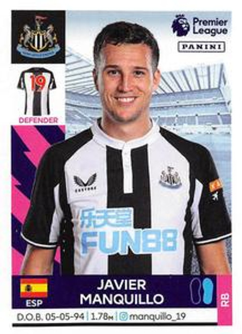 #444 Javier Manquillo (Newcastle United) Panini Premier League 2022 Sticker Collection