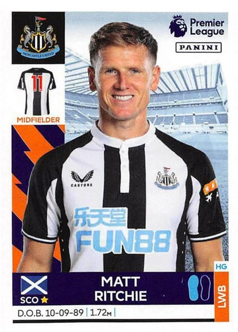 #447 Matt Ritchie (Newcastle United) Panini Premier League 2022 Sticker Collection