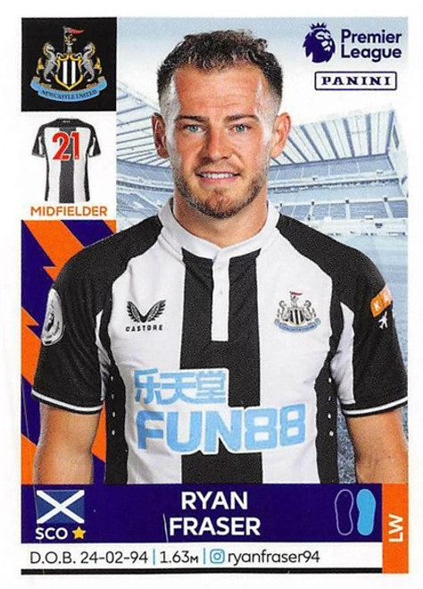 #449 Ryan Fraser (Newcastle United) Panini Premier League 2022 Sticker Collection