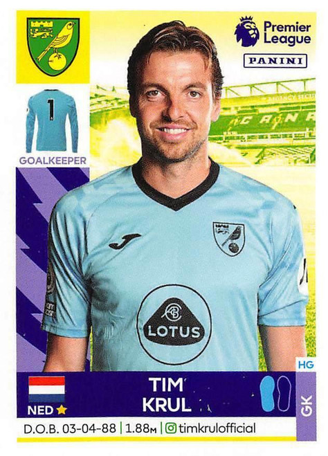#464 Tim Krul (Norwich City) Panini Premier League 2022 Sticker Collection