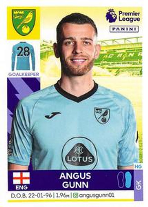 #465 Angus Gunn (Norwich City) Panini Premier League 2022 Sticker Collection