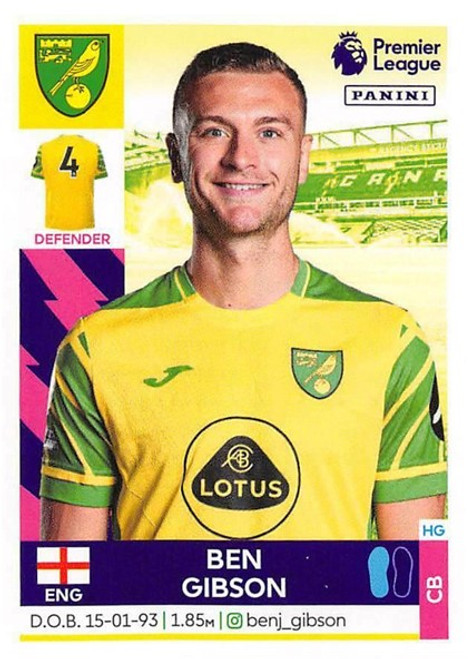 #468 Ben Gibson (Norwich City) Panini Premier League 2022 Sticker Collection