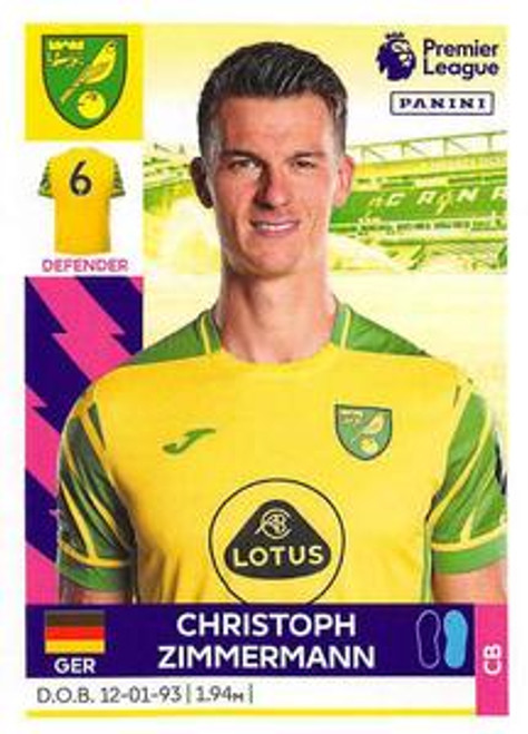 #470 Christop Zimmermann (Norwich City) Panini Premier League 2022 Sticker Collection