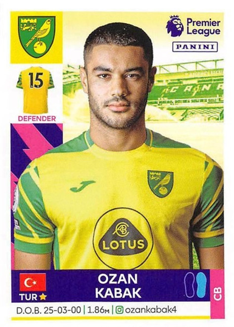 #471 Ozan Kabak (Norwich City) Panini Premier League 2022 Sticker Collection