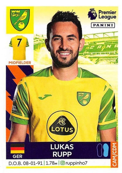 #474 Lukas Rupp (Norwich City) Panini Premier League 2022 Sticker Collection