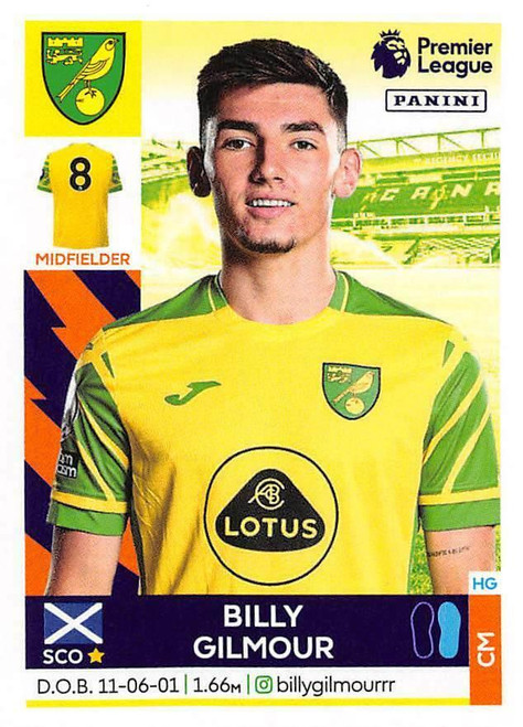 #476 Billy Gilmour (Norwich City) Panini Premier League 2022 Sticker Collection