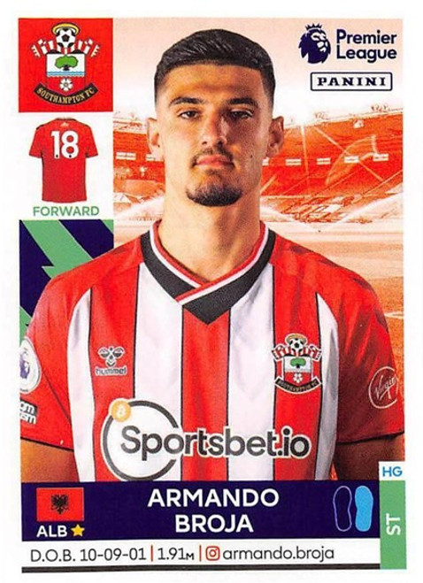 #515 Armando Broja (Southampton) Panini Premier League 2022 Sticker Collection