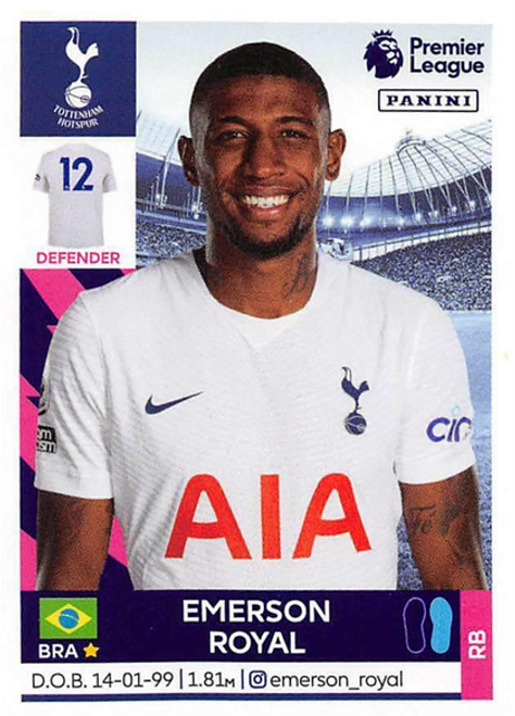 #528 Emerson Royal (Tottenham Hotspur) Panini Premier League 2022 Sticker Collection