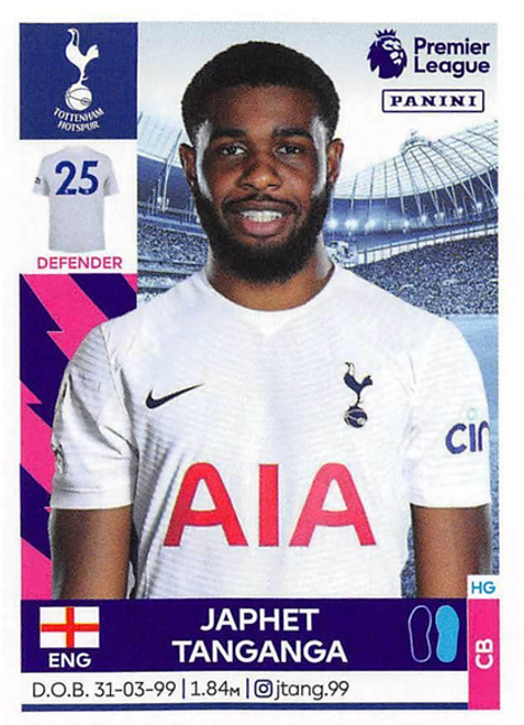 #531 Japhet Tanganga (Tottenham Hotspur) Panini Premier League 2022 Sticker Collection