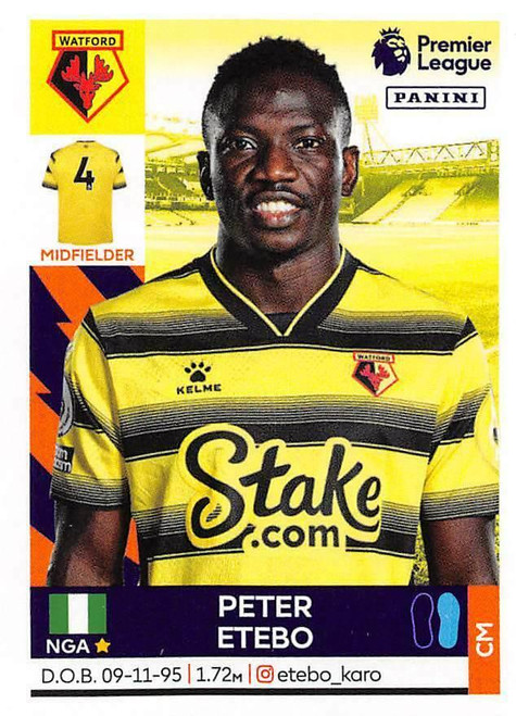 #560 Peter Etobo (Watford) Panini Premier League 2022 Sticker Collection