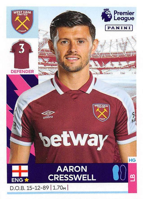 #582 Aaron Cresswell (West Ham United) Panini Premier League 2022 Sticker Collection