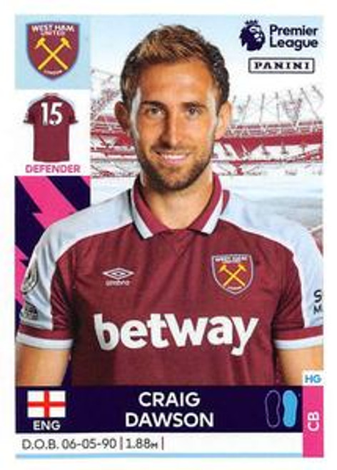 #585 Craig Dawson (West Ham United) Panini Premier League 2022 Sticker Collection