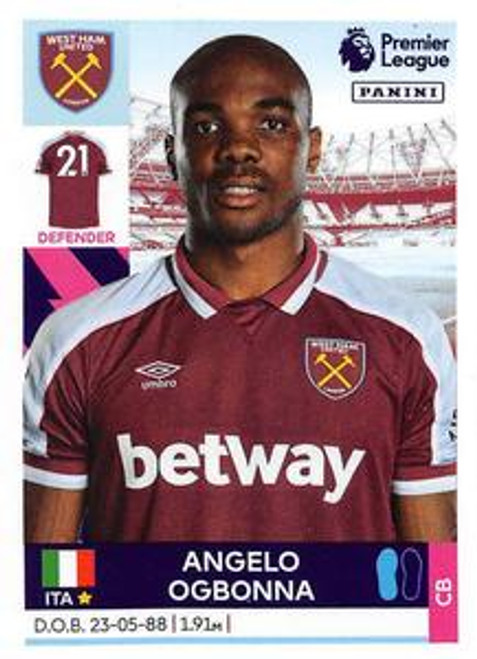 #586 Angelo Ogbonna (West Ham United) Panini Premier League 2022 Sticker Collection