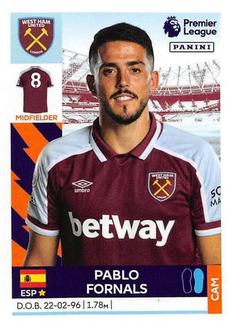 #592 Pablo Fornals (West Ham United) Panini Premier League 2022 Sticker Collection
