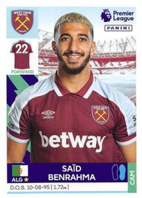 #602 Said Benrahma (West Ham United) Panini Premier League 2022 Sticker Collection