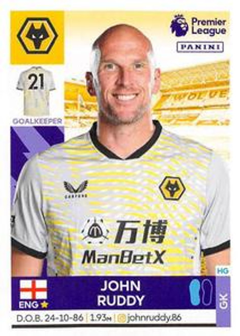 #610 John Ruddy (Wolverhampton Wanderers) Panini Premier League 2022 Sticker Collection