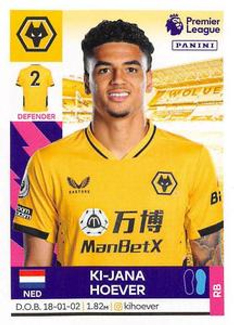 #611 Ki-Jana Hoever (Wolverhampton Wanderers) Panini Premier League 2022 Sticker Collection