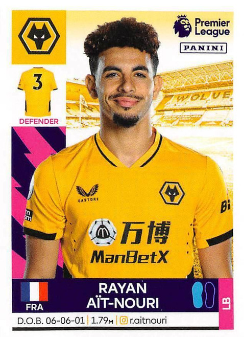 #612 Rayan Ait-Nouri (Wolverhampton Wanderers) Panini Premier League 2022 Sticker Collection