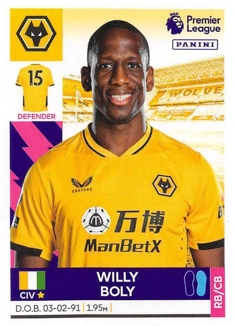 #615 Willy Boly (Wolverhampton Wanderers) Panini Premier League 2022 Sticker Collection