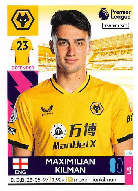 #619 Max Kilman (Wolverhampton Wanderers) Panini Premier League 2022 Sticker Collection