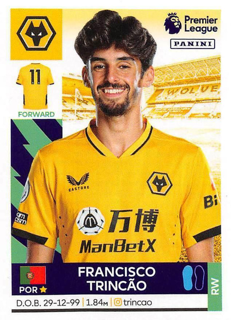 #628 Francisco Trincao (Wolverhampton Wanderers) Panini Premier League 2022 Sticker Collection