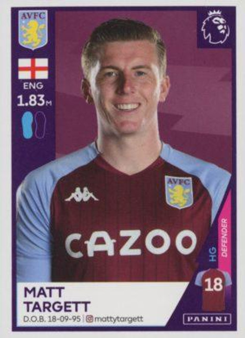 #58 Matt Targett (Aston Villa) Panini Premier League 2021 Sticker Collection