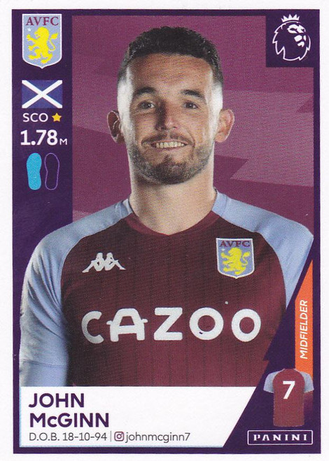 #65 John McGinn (Aston Villa) Panini Premier League 2021 Sticker Collection