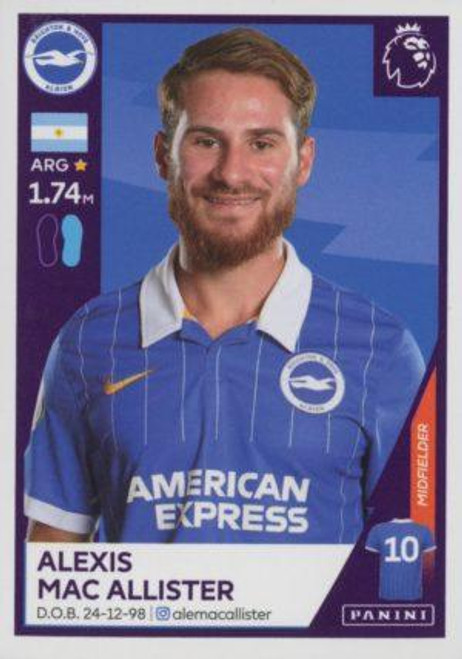 #92 Alexis Mac Allister (Brighton & Hove Albion) Panini Premier League 2021 Sticker Collection