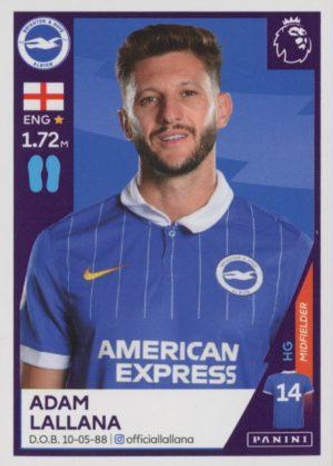 #95 Adam Lallana (Brighton & Hove Albion) Panini Premier League 2021 Sticker Collection