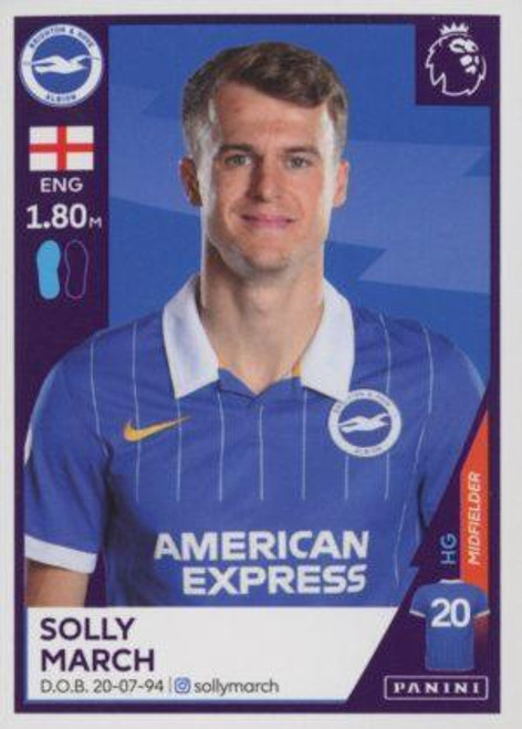 #97 Solly March (Brighton & Hove Albion) Panini Premier League 2021 Sticker Collection