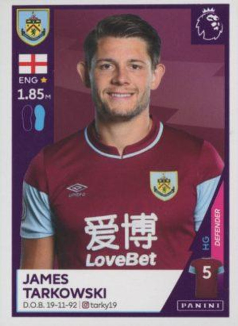 #116 James Tarkowski (Burnley) Panini Premier League 2021 Sticker Collection