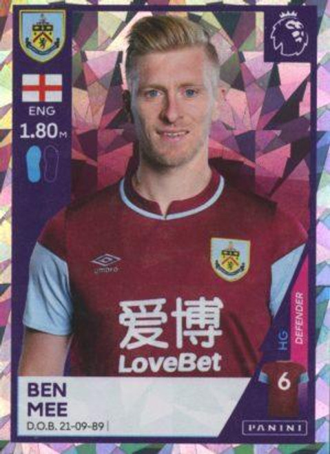 #117 Ben Mee (Burnley) Panini Premier League 2021 Sticker Collection