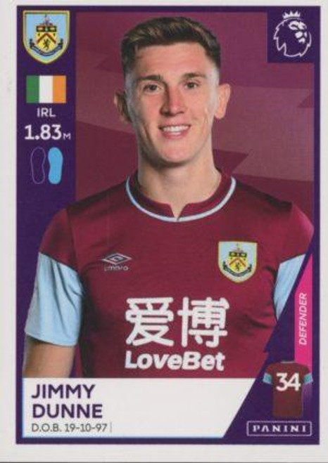 #121 Jimmy Dunne (Burnley) Panini Premier League 2021 Sticker Collection