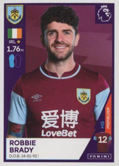 #127 Robbie Brady (Burnley) Panini Premier League 2021 Sticker Collection