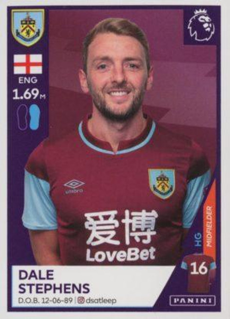 #128 Dale Stephens (Burnley) Panini Premier League 2021 Sticker Collection