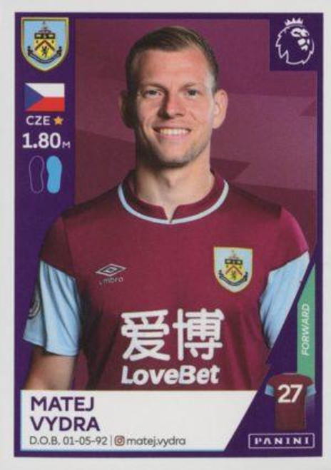 #133 Matej Vydra (Burnley) Panini Premier League 2021 Sticker Collection