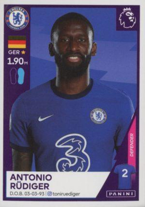 #142 Antonio Rudiger (Chelsea) Panini Premier League 2021 Sticker Collection