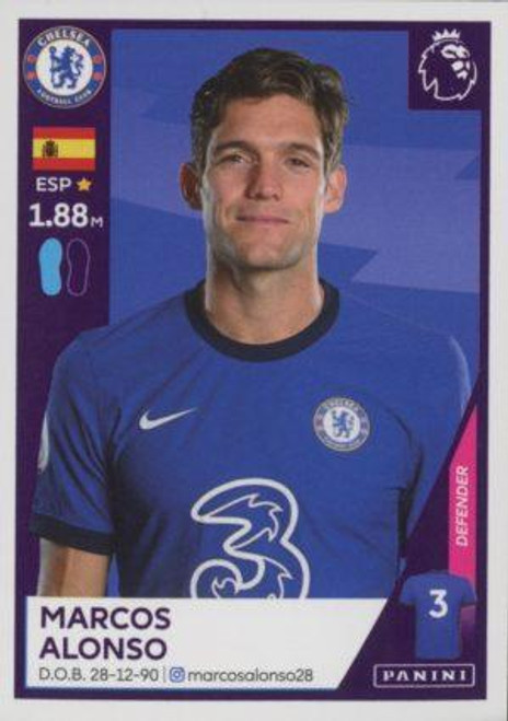 #143 Marcos Alonso (Chelsea) Panini Premier League 2021 Sticker Collection