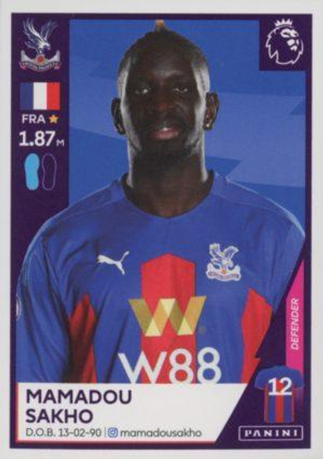 #175 Mamadou Sakho (Crystal Palace) Panini Premier League 2021 Sticker Collection