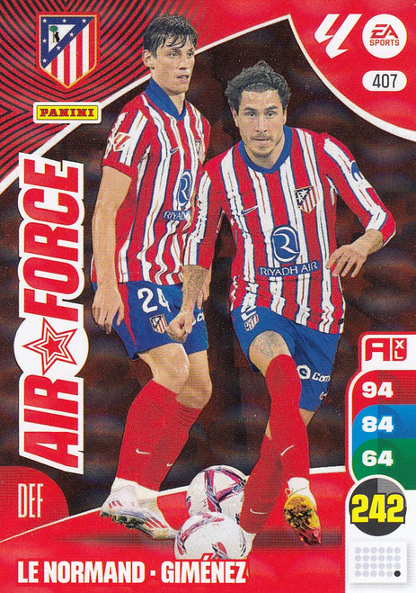 #407 Gimenez/ Le Normand (Atletico Madrid) Panini Adrenalyn XL La Liga 2024-25 AIR FORCE #407 Gimenez/ Le Normand (Atletico Madrid) Panini Adrenalyn XL La Liga 2024-25 AIR FORCE